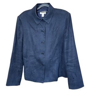 Talbots Blue Brushed Fabric Button Up Blazer Jacket Women's Size 14
